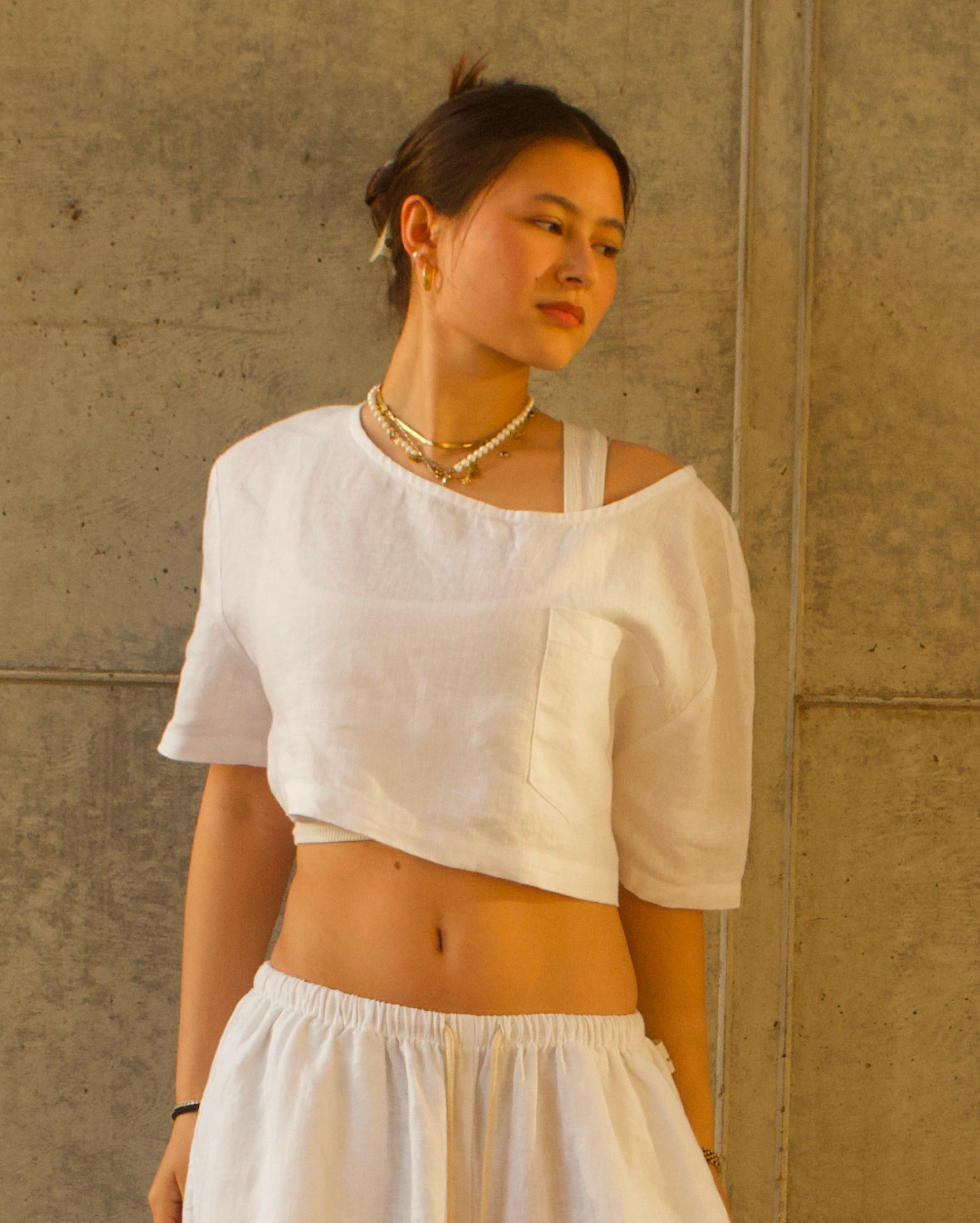 Linen Staple Crop Top - White