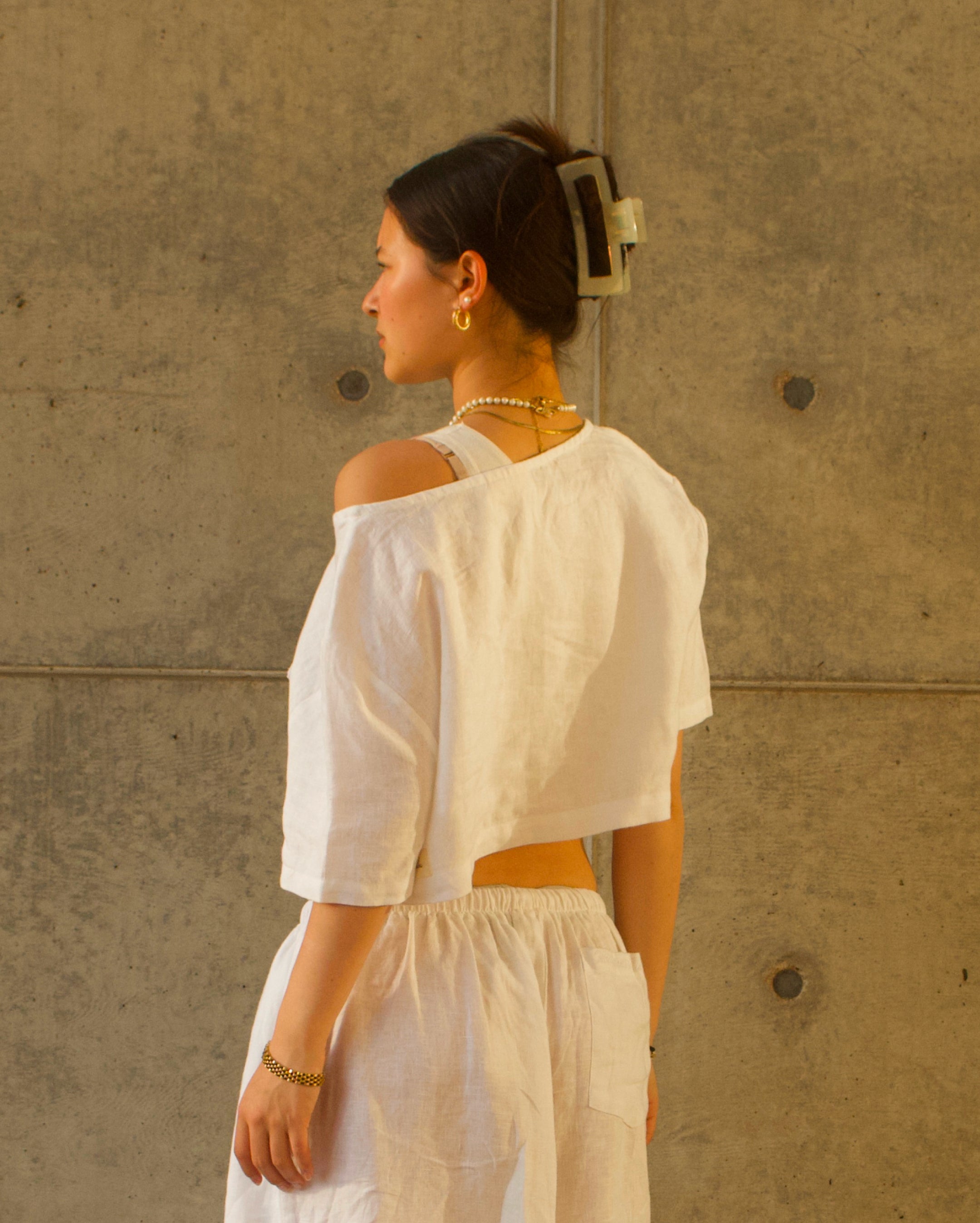 Linen Staple Crop Top - White