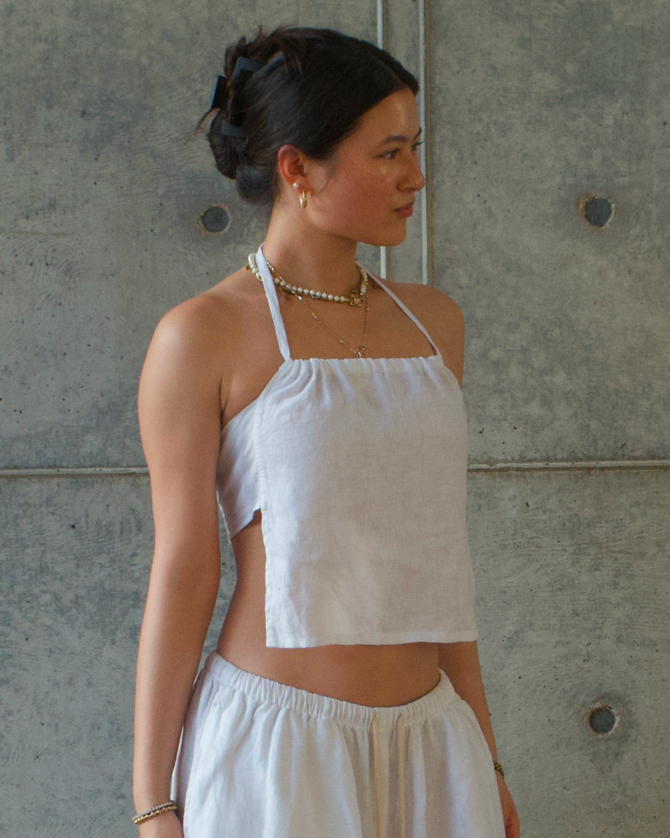 Linen Napkin Top - White