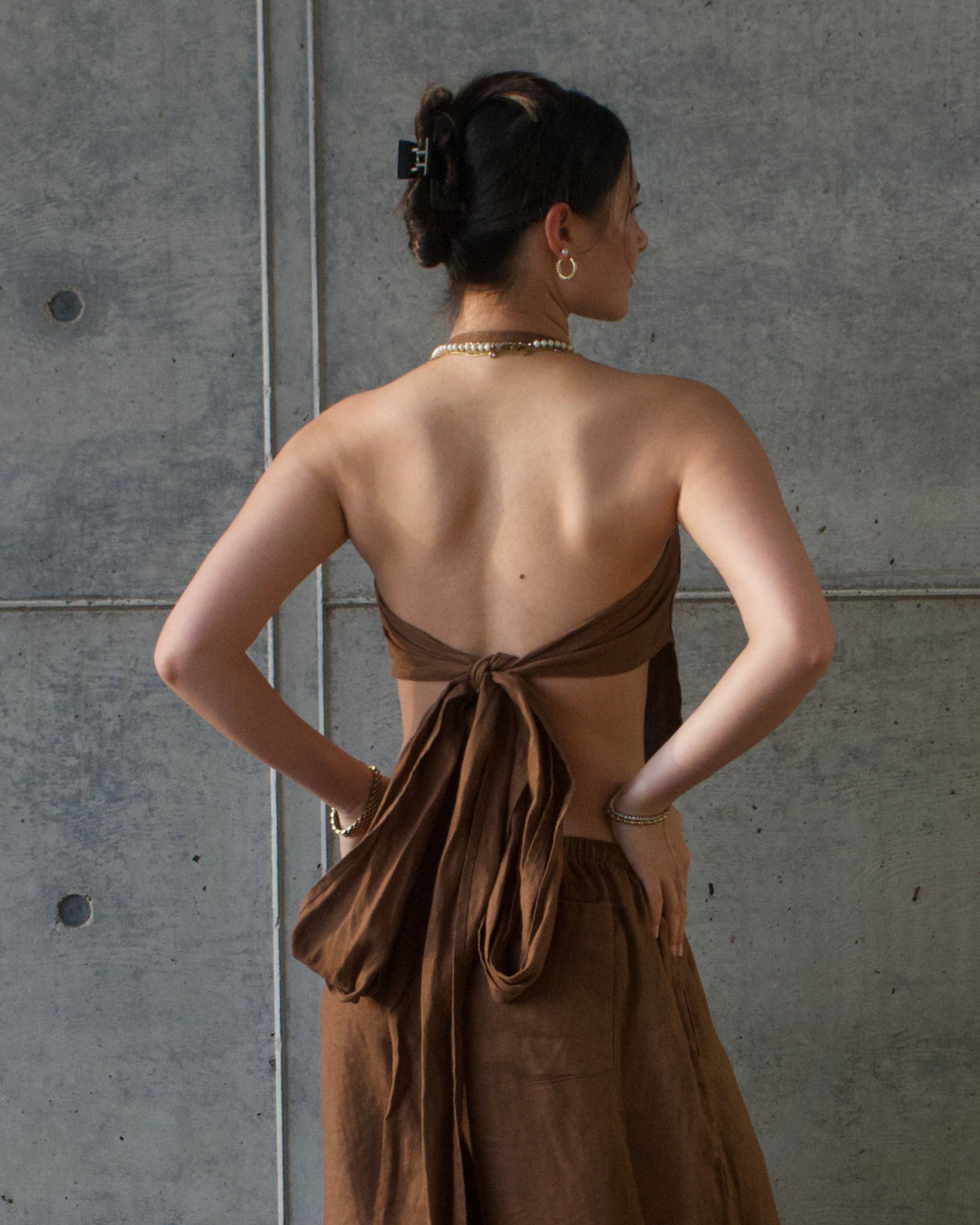 Earth Linen Napkin Top - Brown