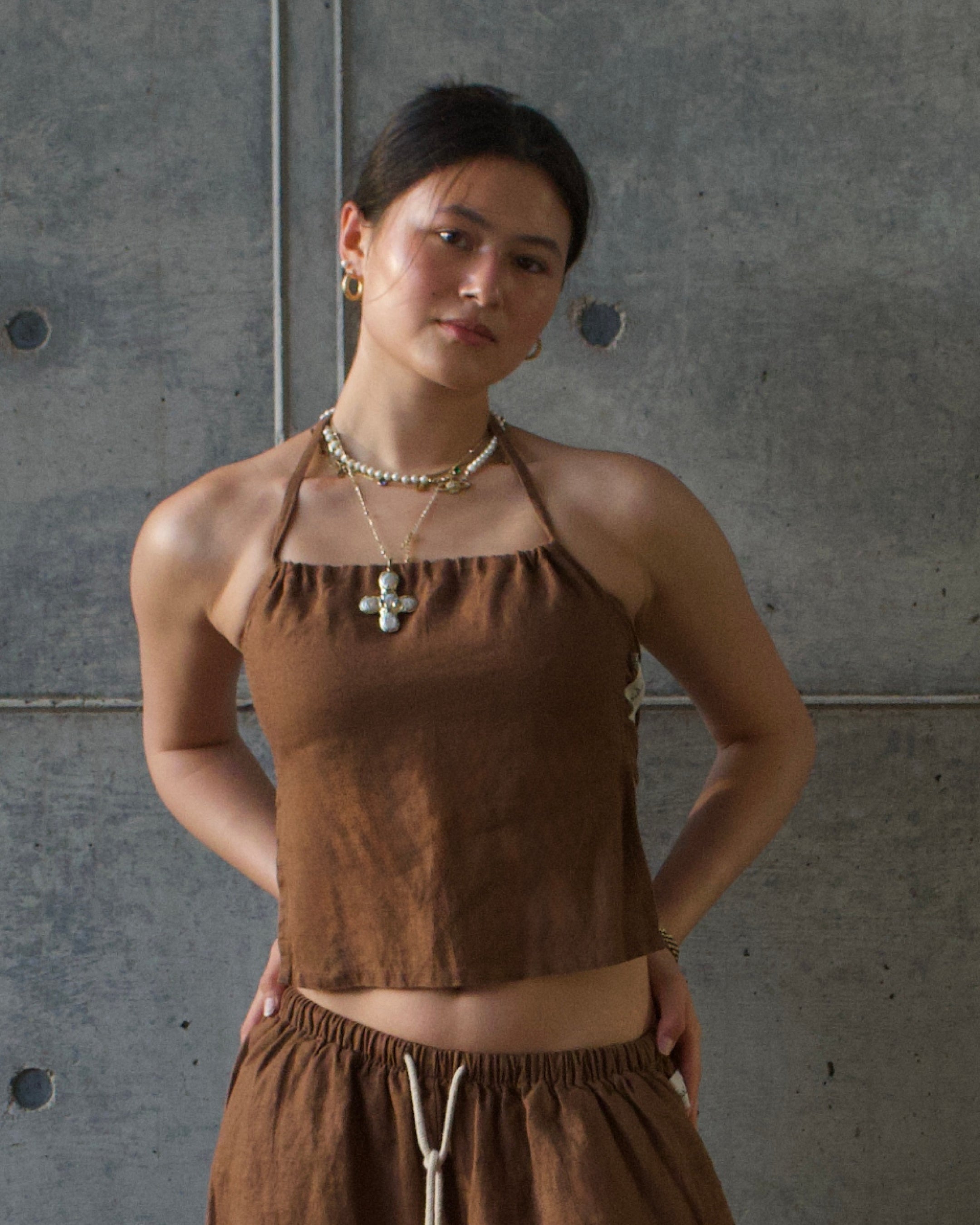 Linen Napkin Top - Brown