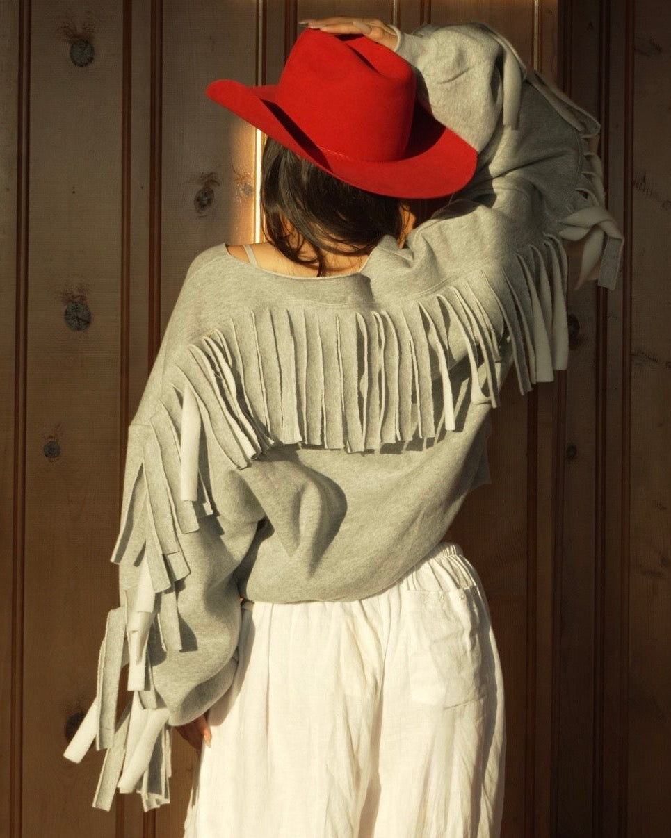 Cozy Cowboy Essential Fringe Crewneck Sweatshirt — Gray