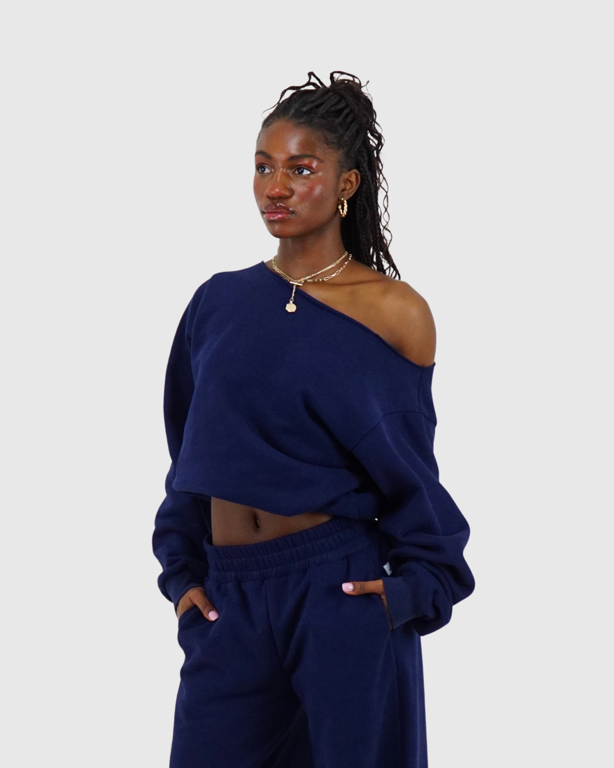 Cozy Cowboy Shoulder Crewneck Sweatshirt - Navy